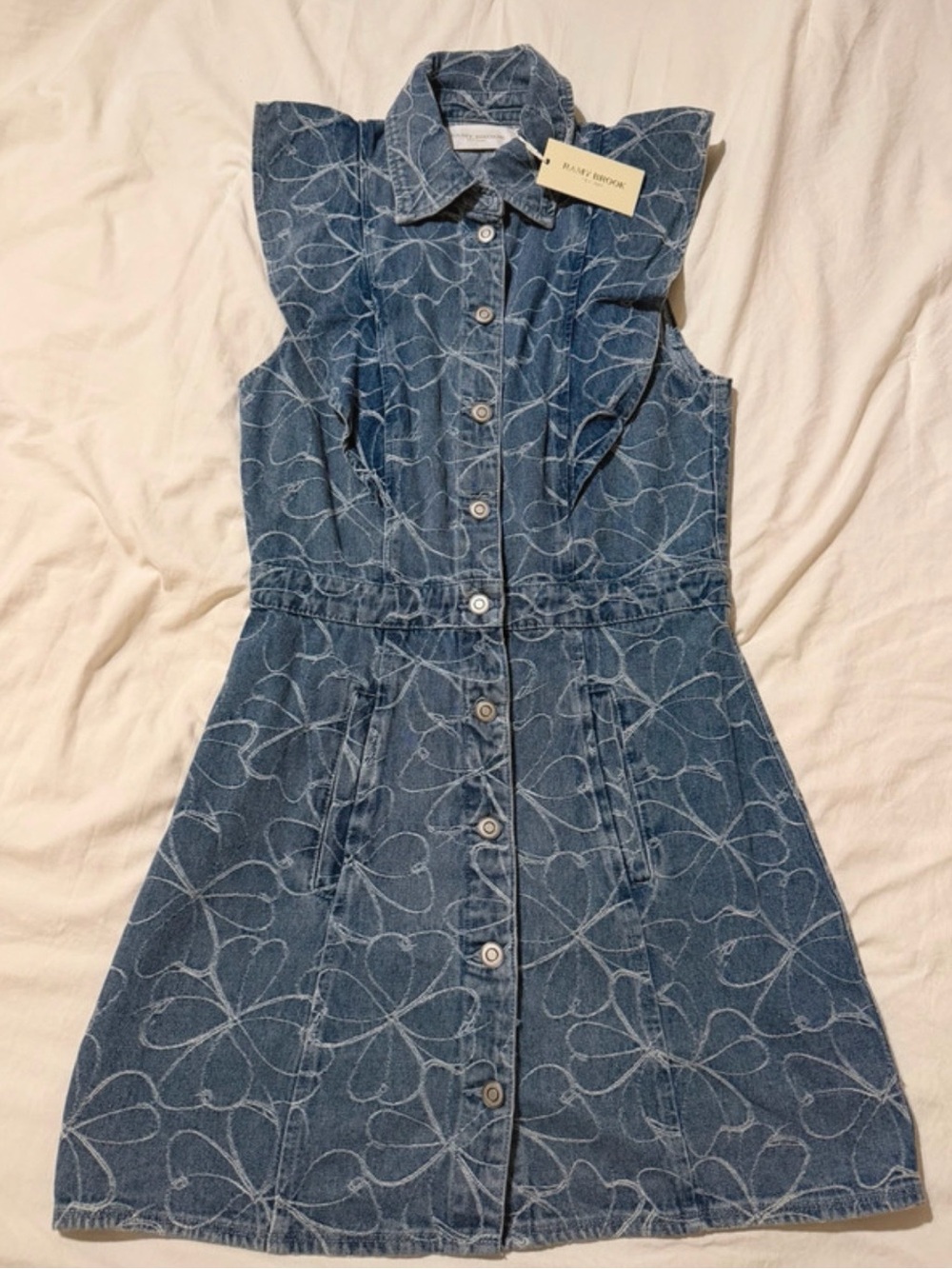 Ramy Brook Blue Denim Floral Button-Front Dress